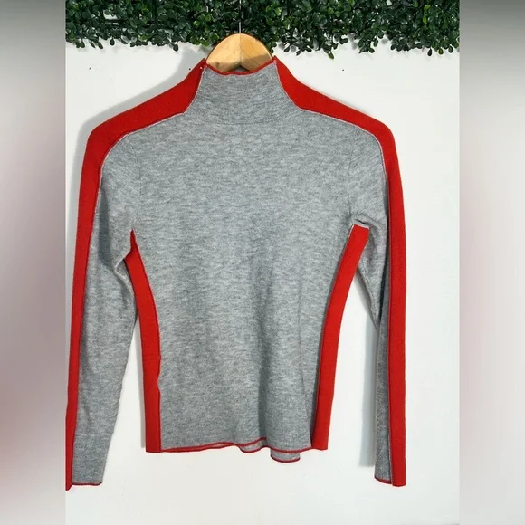 Maeve by Anthropologie Grey Red Side Stripe Mock Neck Fitted Sweater Size S - Picture 4 of 12